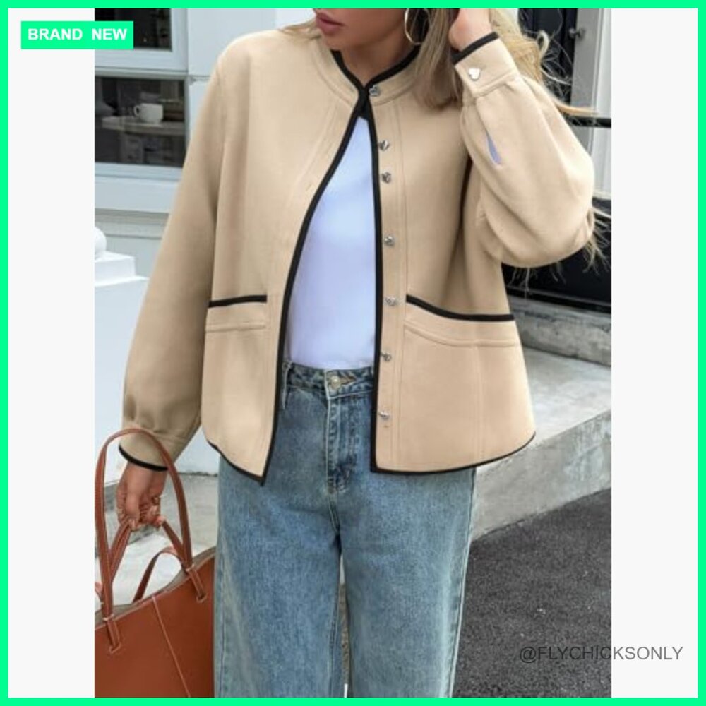 Polyester Puff Sleeve Bomber Jacket Button Down C… - image 3